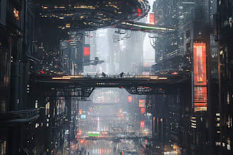 do cyberpunk futuristic city landscape or sci fi concept art illustration