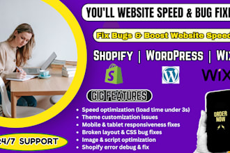 optimize website speed and fix bugs on wix, wordpress, shopify store