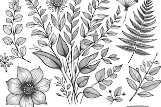 draw botanical illustration line art of plants