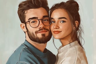 draw disney couple portrait illustration, family portrait