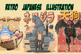draw retro detailed japanese art for tshirts