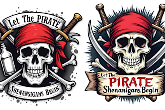 create amazing illustration skull pirates logo
