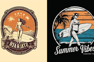make vintage hand drawn summer surfing beach logo