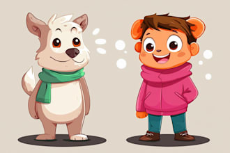 draw cute cartoon character and animal vector illustrations