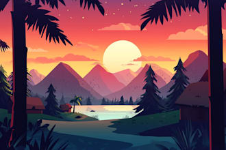 draw flat landscape illustration of nature and vector art