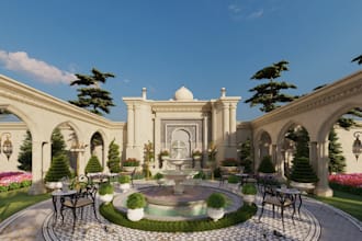 design garden, landscape, 3d renderings, resort