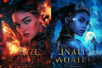 create professional fantasy book cover and sci fi book cover