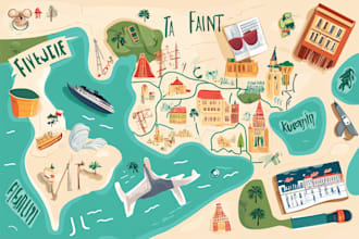 draw custom travel illustrated vector map design