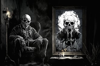draw dark art, horror illustration for cover, t shirt design