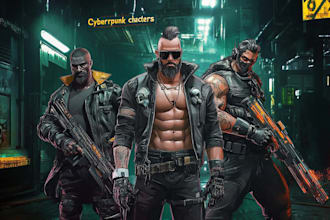 make cyberpunk and fantasy character splash art