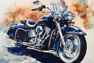 realistic watercolor painting of car or motorcycle
