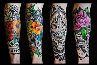 draw custom tattoo design realistic, full sleeve tattoo artist
