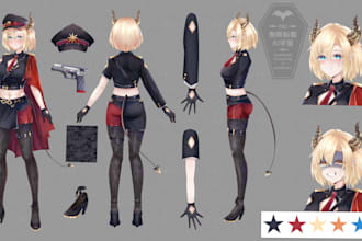 draw a custom character design reference sheet for your anime oc, vtuber, game