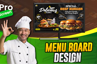 design digital restaurant, menu boards, TV screen menus, cafe, bar menu