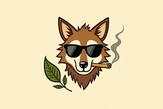 make an amazing wolf smoking leaf mascot logo design in one day