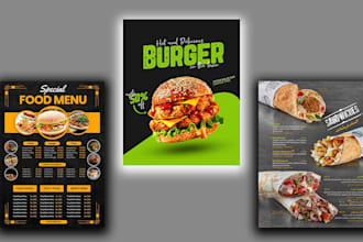 design professional food menu, restaurant menu, flyer, poster, brochure