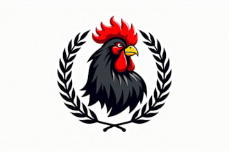 make an amazing black rooster mascot logo design with unlimited revision