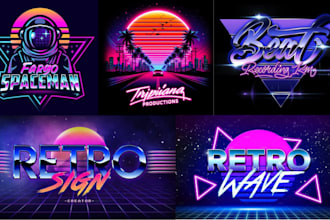 design 80s futuristic synthwave retro logo with neon