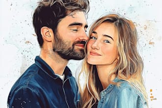 draw cute family or couple watercolor portrait illustration