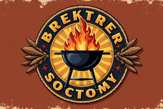 design a vintage retro rustic BBQ grilled hot food logo 1 day