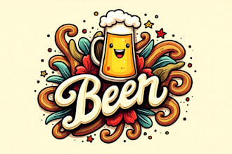 design a beer cartoon groovy retro vintage logo