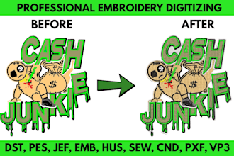 do attractive embroidery digitizing into dst,emb,pxf,jef,pes files asap
