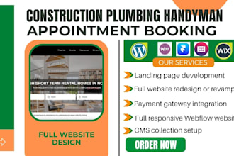 design construction wordpress website plumbing contractor hvac roofing handyman