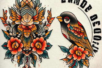 make you a traditional old school tattoo style design