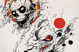 create tattoo designs and illustrations in japanese style