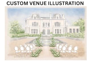 hand draw custom save the date watercolor wedding invite with venue illustration