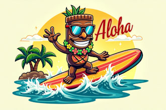 make an amazing aloha tiki mascot logo design in 12 hours