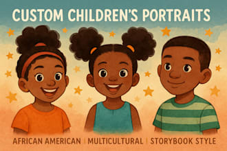 create custom african american children portraits in a storybook style