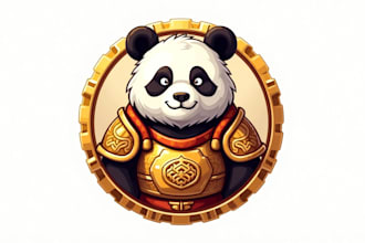 create unique gold armor panda logo with free source file