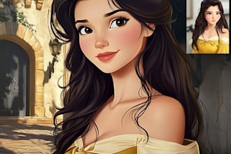 turn your portrait into a disney style cartoon illustration