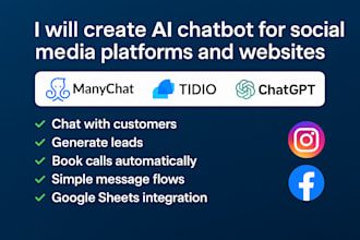 create ai chatbot for social media platforms websites using manychat tidio chatg