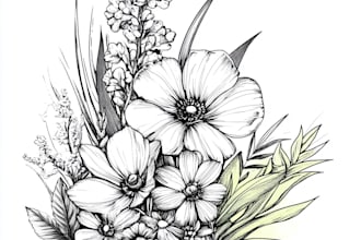 draw line art vector illustration of plants and flowers