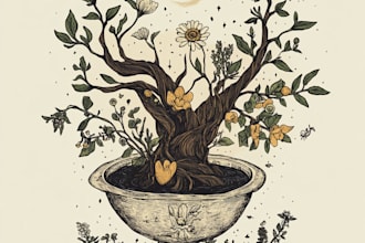 create vintage botanical, mystic, logo design illustration
