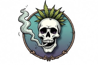 create beautiful skull smoking leaf mascot logo design within new concepts
