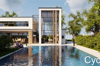 remodel 3d modern villa,outdoor render,house exterior,swimming pool,cgi interior