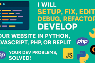 fix, edit, debug, refactor, develop website in python, javascript, php, replit