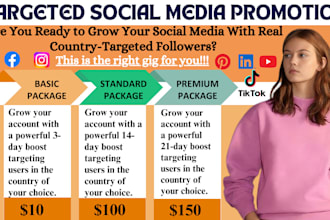 run a targeted promotion for your facebook page, instagram growth, tiktok growth