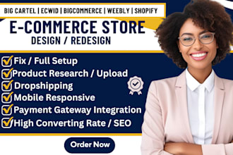 setup fix design, redesign big cartel, bigcommerce, ecwid, weebly, squareonline