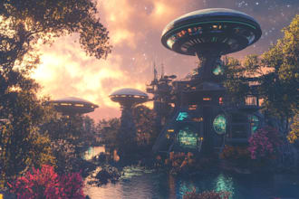 draw illustration of science fiction city, cyberpunk art
