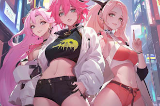 make a nsfw, fanart, character design with anime