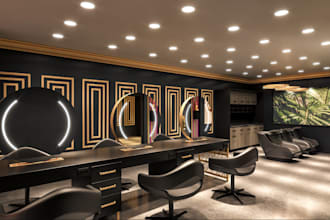 stylish 3d interior beauty salon, barbershop, spa, gym, yoga,body message center