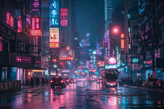 create a cyberpunk futuristic city illustration