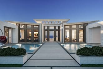 renew 3d beach house design, facade exterior,pool patio, modern villa,cgi render