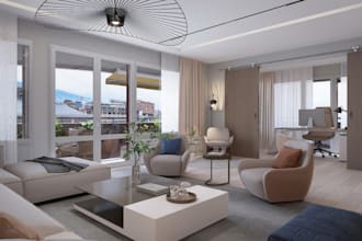 redesign 3d apartment interior, furniture layout,living room rendering,d5 render