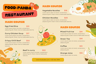 design creative restaurant menus, cafe boards, trifold brochures, and flyers