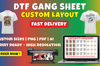create dtf gang sheet layout in custom size, print ready format